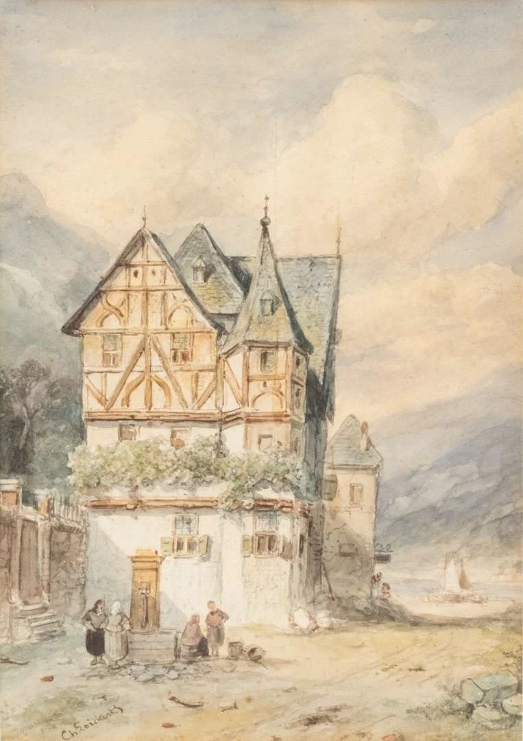 Charles Leickert - 108, Villaggio tedesco con lavandaie al pozzo